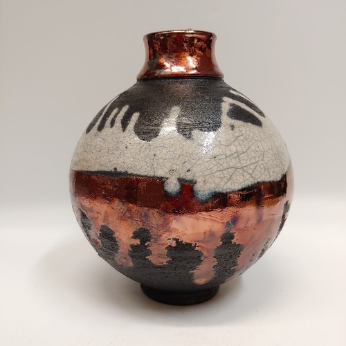 #221190 Raku Vase Black/White/Copper 6.5x5 $22 at Hunter Wolff Gallery